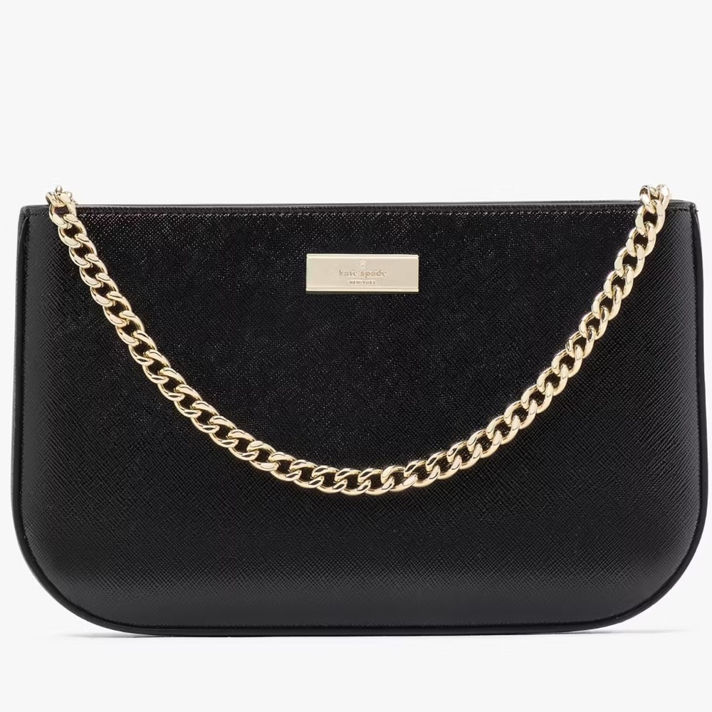 Kate Spade Kenzie Glitter Black Clutch with Gold Chain